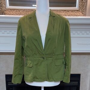 Talbots Petites Olive Green One Button Long Sleeve Flip Pocket Blazer/Jacket